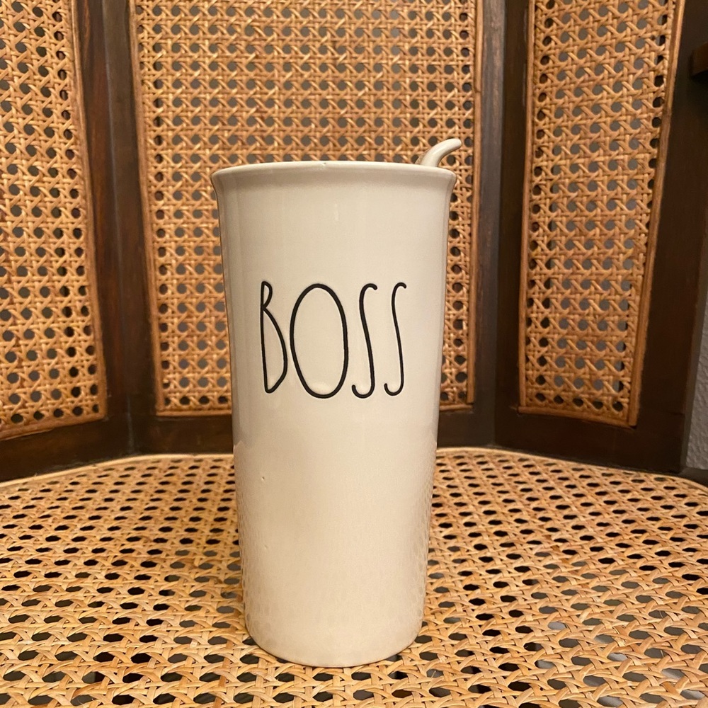 Rae Dunn Boss travel tumbler with lid